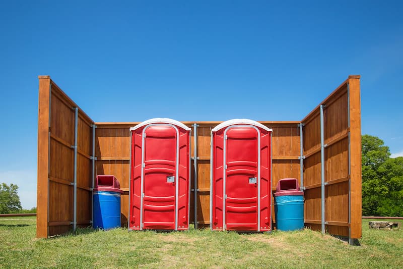 Short-term porta potty units staged for delivery in Ann Arbor, Michigan